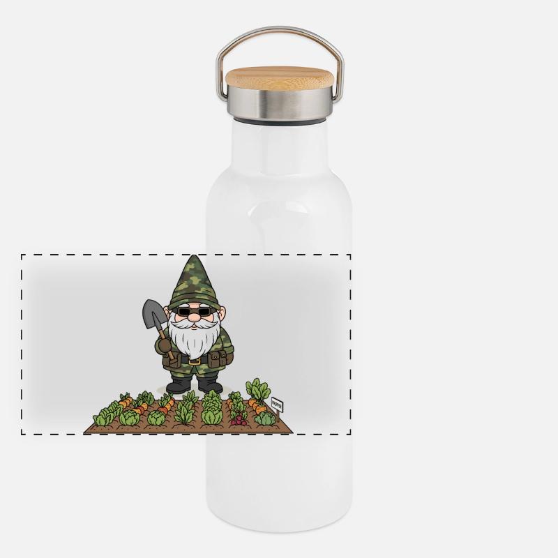 Gnome Prepper dans le potager Gourde isotherme avec bouchon en bambou