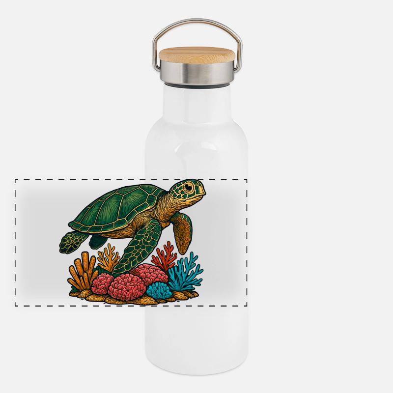 Conception de plongeur de tortue de mer verte Gourde isotherme avec bouchon en bambou