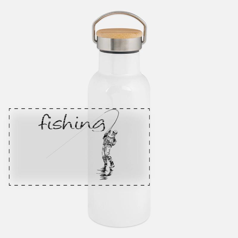 Fly fishing Panorama Thermosflasche mit Bambusdeckel