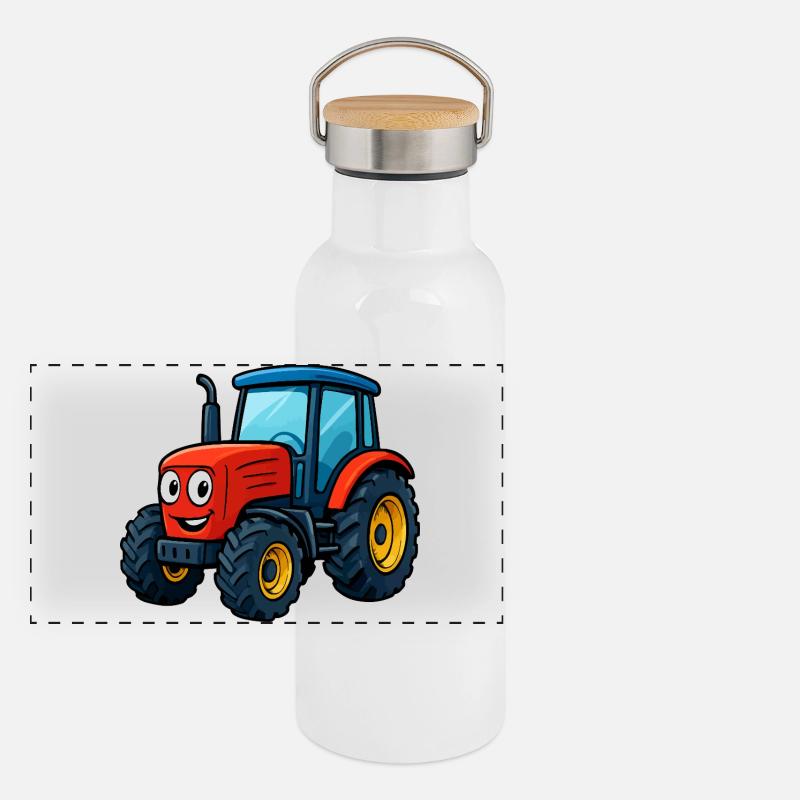 Lustiger Bauernhof Traktor Druck Panorama Thermosflasche mit Bambusdeckel