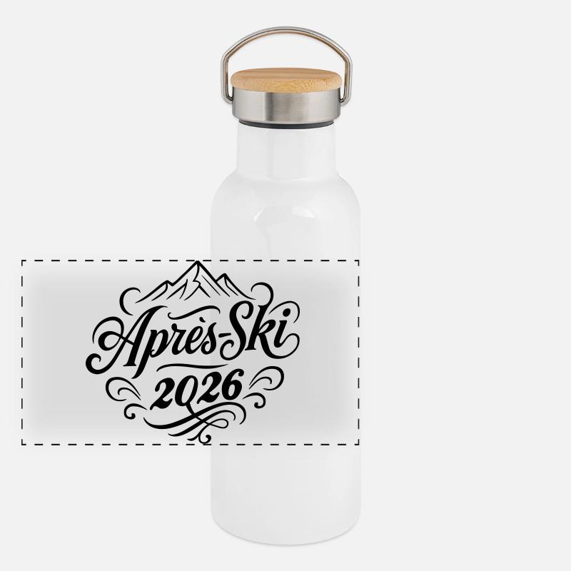 Apres Ski 2026 Panorama Thermosflasche mit Bambusdeckel