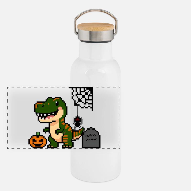 Pixel Art Dinosaurs for Halloween! 🎃🦖 Panoramic Thermal Bottle with Bamboo Lid