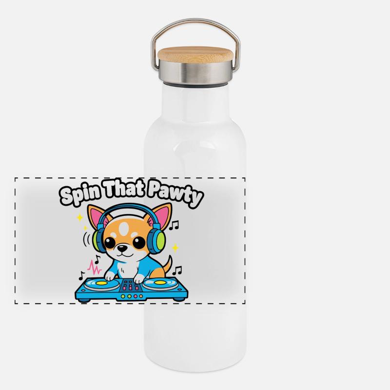 Spin That Pawty DJ Pup Panoramic Thermal Bottle with Bamboo Lid