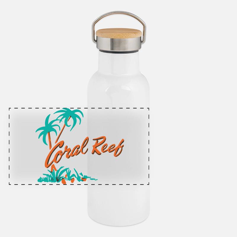 Logo der Korallenriff-Palme Panorama Thermosflasche mit Bambusdeckel