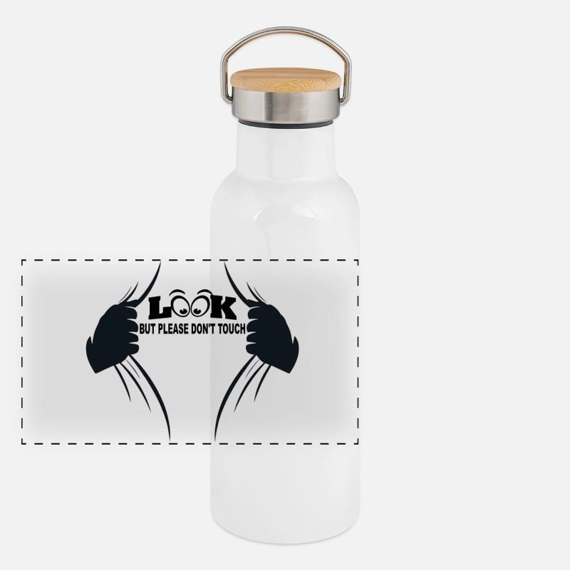 Gucken aber bitte nicht anfassen Panorama Thermosflasche mit Bambusdeckel