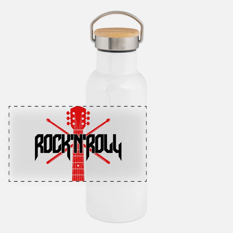 Rocknroll Guitar and Drumsticks Emblem Panoramic Thermal Bottle with Bamboo Lid