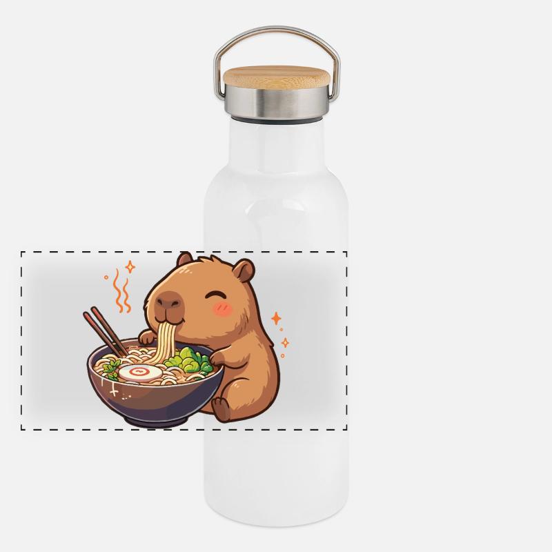 Capybara mit Nudeln Ramen kawaii Capybara Panorama Thermosflasche mit Bambusdeckel
