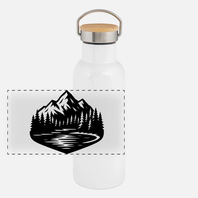 Berge Landschaft Wald Panorama Thermosflasche mit Bambusdeckel