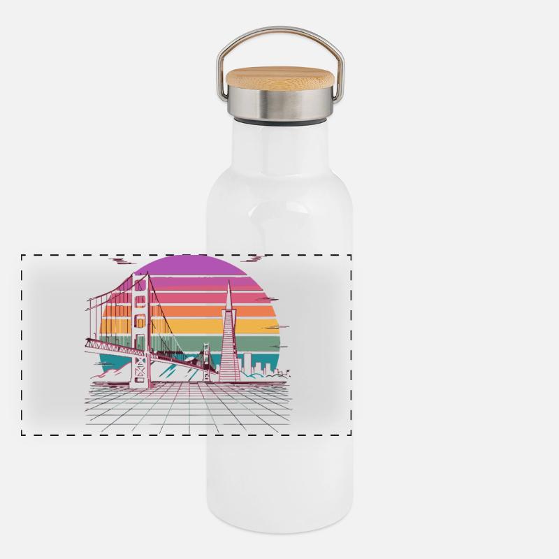 Regenbogenbrücke Neon Skyline san francisco Panorama Thermosflasche mit Bambusdeckel