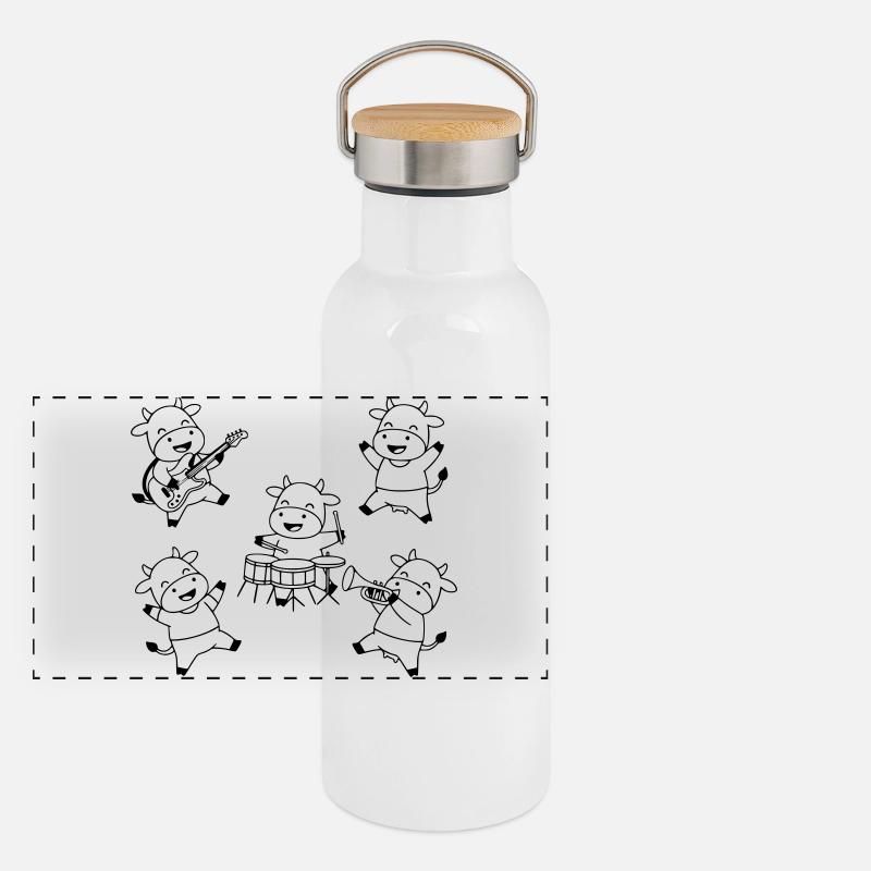 Cute Cow Band Music Party Comic Panoramic Thermal Bottle with Bamboo Lid