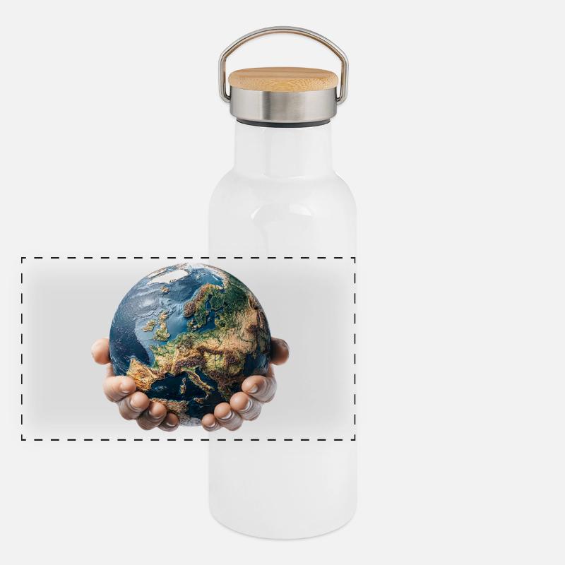 La Terre entre les mains : Responsabilité mondiale Gourde isotherme avec bouchon en bambou