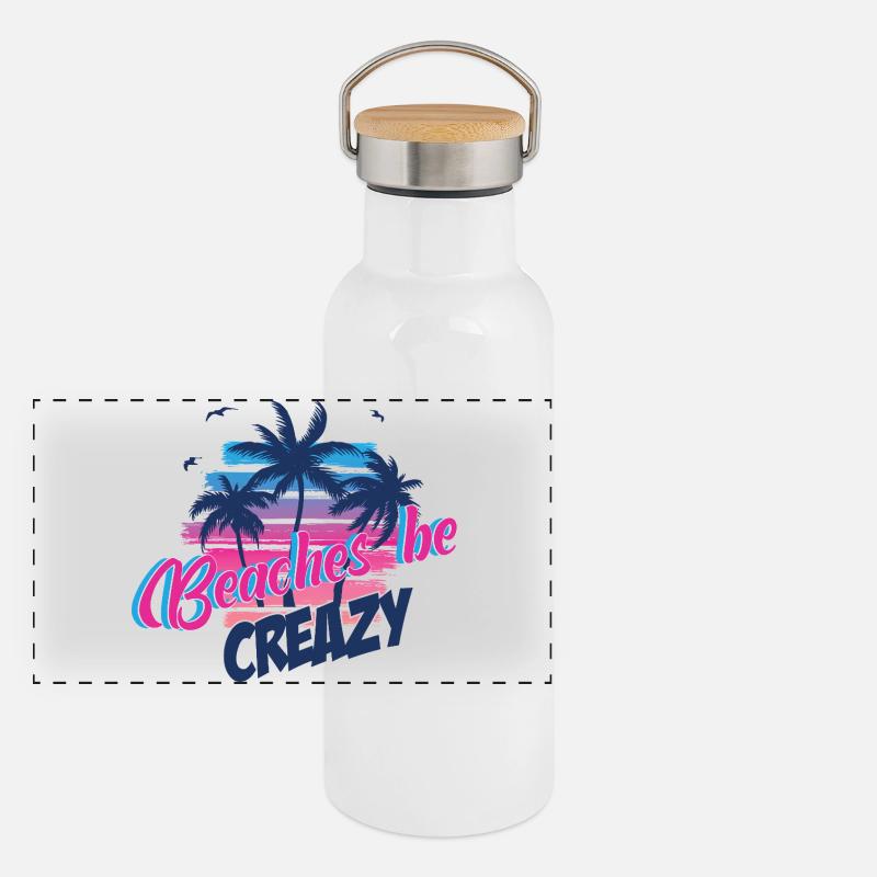 Beaches be Crazy Palmen Neon Sunset Panorama Thermosflasche mit Bambusdeckel