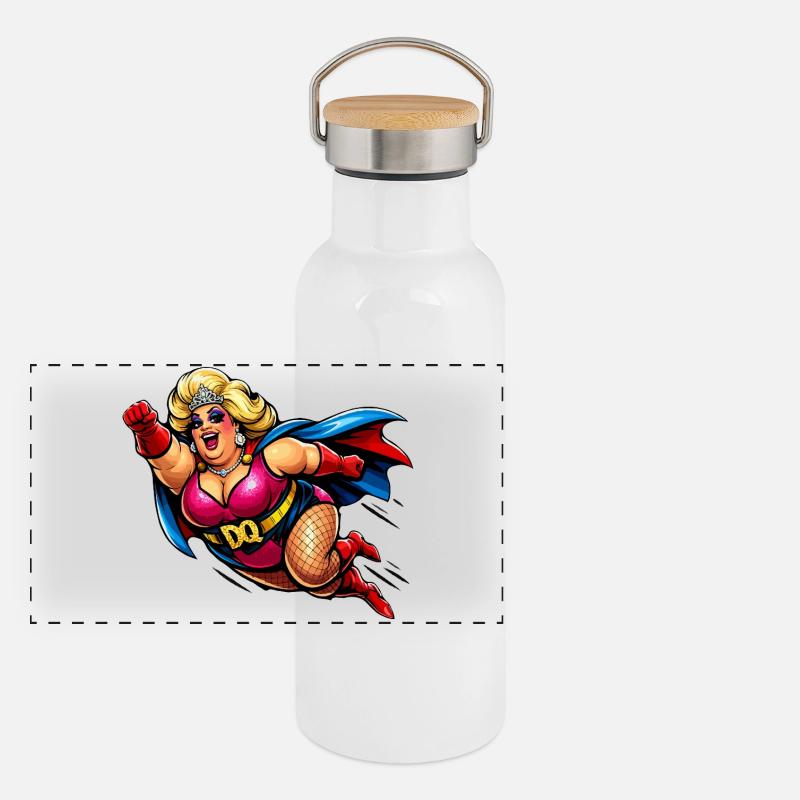 Superheldin Retro Glam Poppig Panorama Thermosflasche mit Bambusdeckel