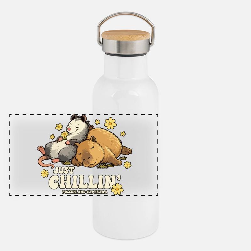 Just Chillin' Possum and Capybara Panoramic Thermal Bottle with Bamboo Lid