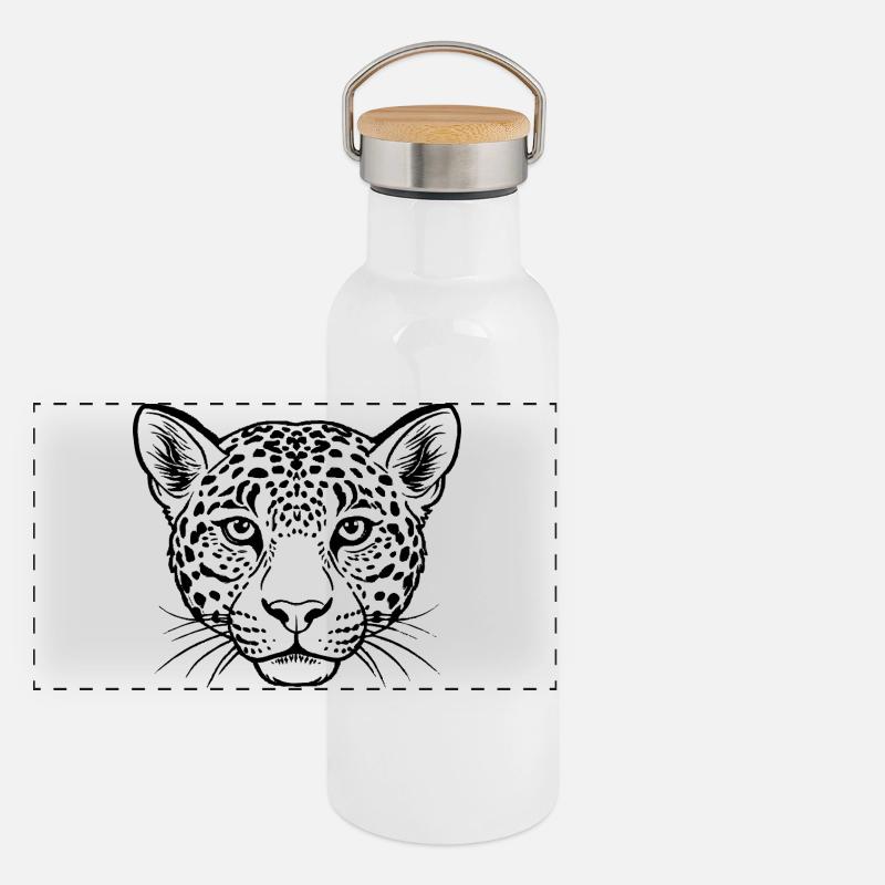 Leopardengesicht Panorama Thermosflasche mit Bambusdeckel
