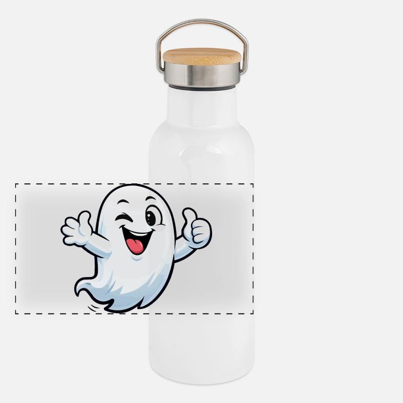 Winking Ghost Cartoon Panoramic Thermal Bottle with Bamboo Lid