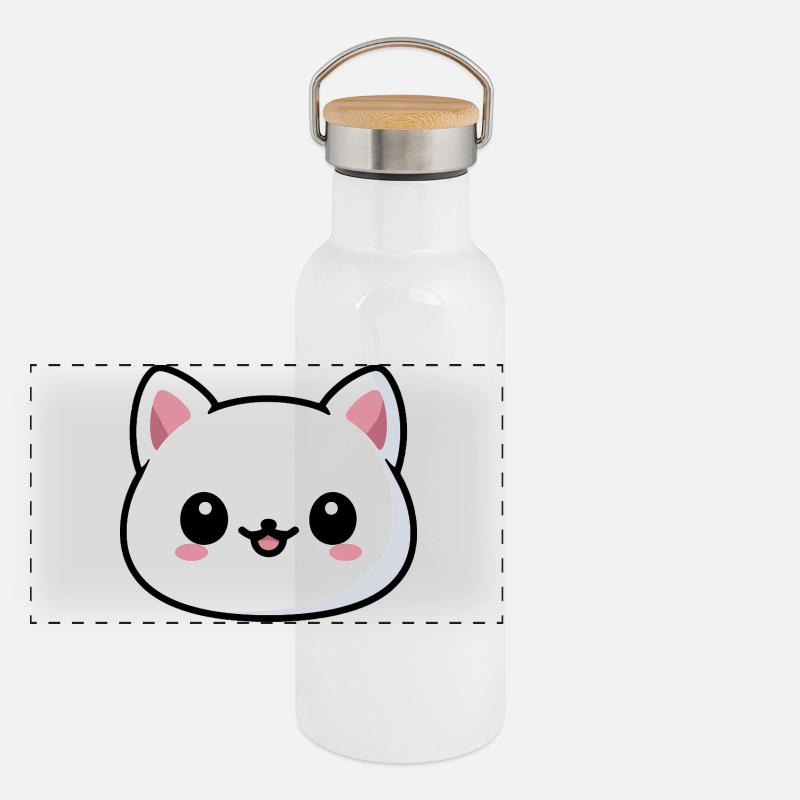 Tête de chat kawaii style mignon Gourde isotherme avec bouchon en bambou