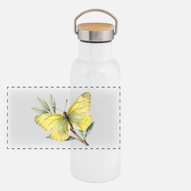 Papillon citron (Gonepteryx rhamni) Gourde isotherme avec bouchon en bambou