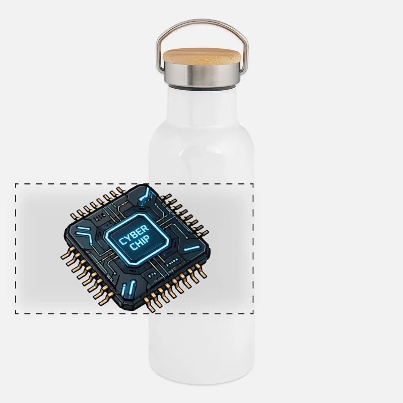 Cyberchip Circuit Néon Gourde isotherme avec bouchon en bambou