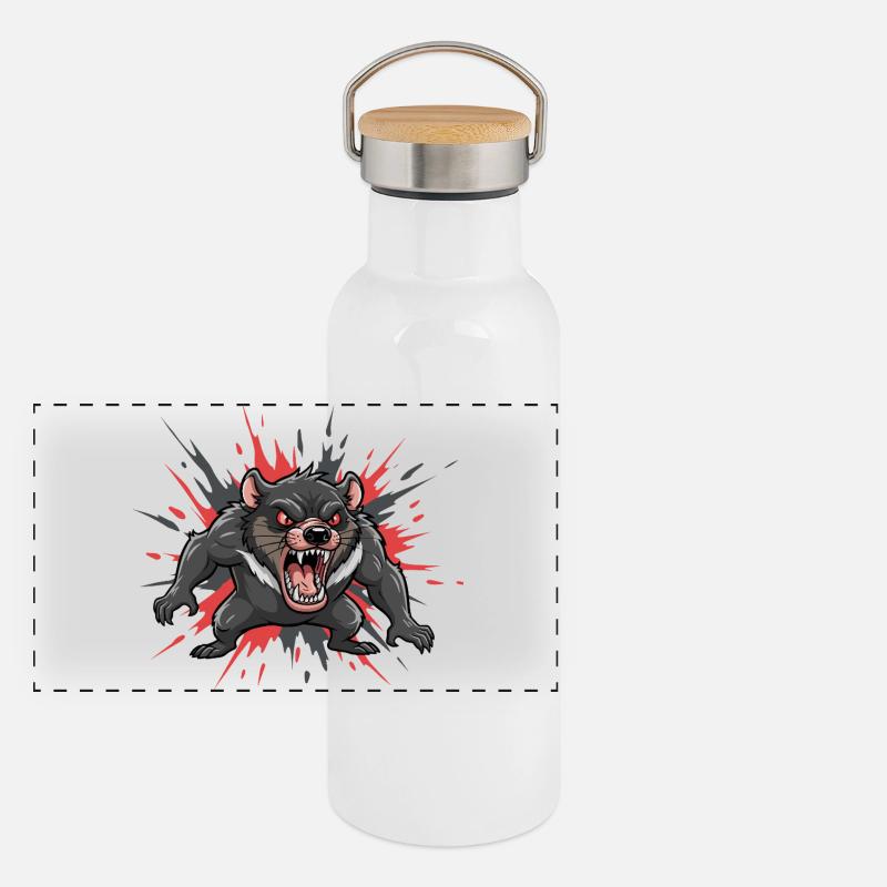Le diable de Tasmanie dans le style de la bande dessinée Gourde isotherme avec bouchon en bambou
