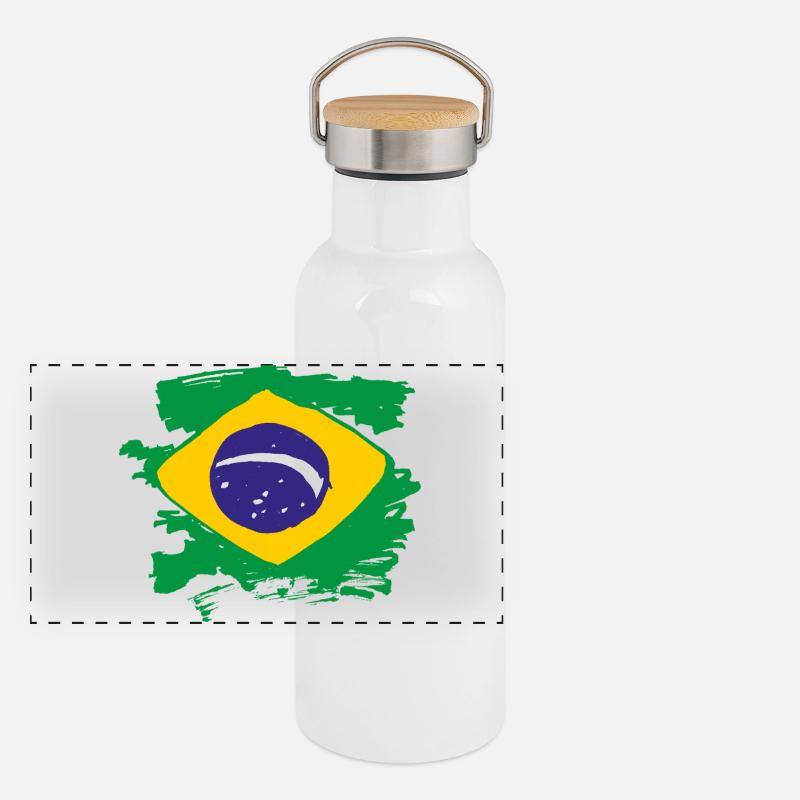 Drapeau du Brésil Gourde isotherme avec bouchon en bambou