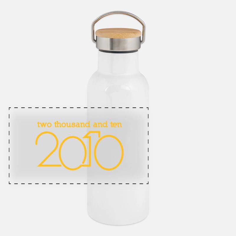 Willkommen bis 2010 Panorama Thermosflasche mit Bambusdeckel