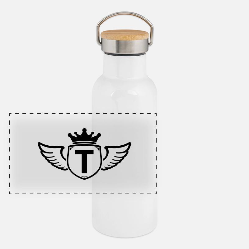 t,Anfangsbuchstabe, Name, Panorama Thermosflasche mit Bambusdeckel