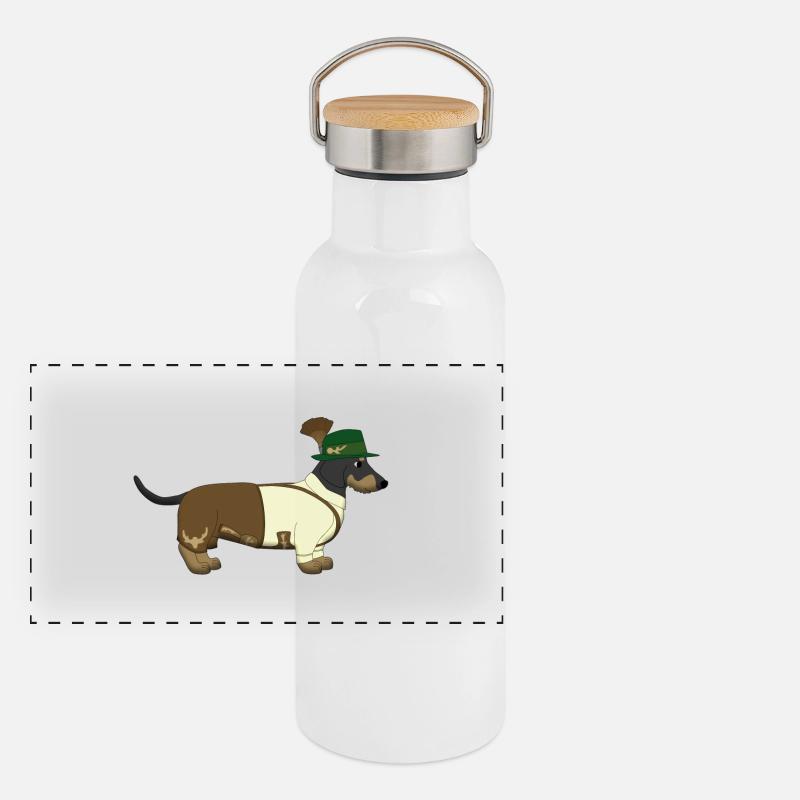 Der bayerische Dackel weißes Hemd Panorama Thermosflasche mit Bambusdeckel