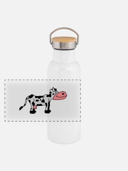 Cow Comic - Gourde isotherme avec bouchon en bambou - blanc - Devant
