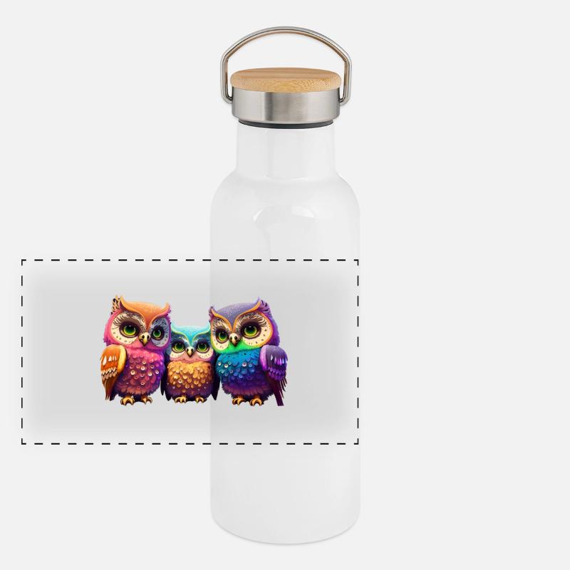 Hiboux Gourde isotherme avec bouchon en bambou