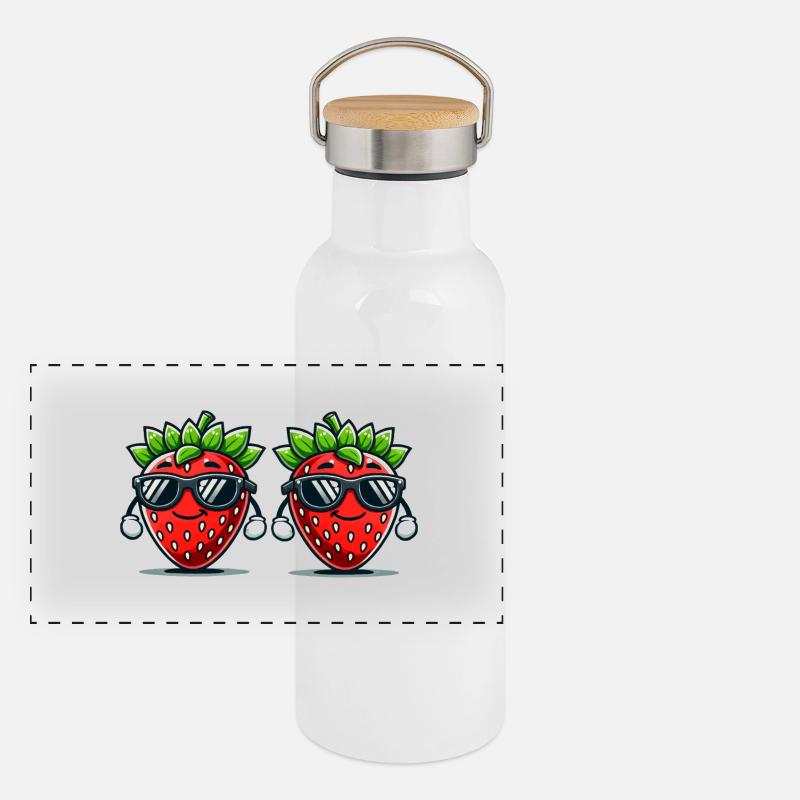 erdbeeren Panorama Thermosflasche mit Bambusdeckel