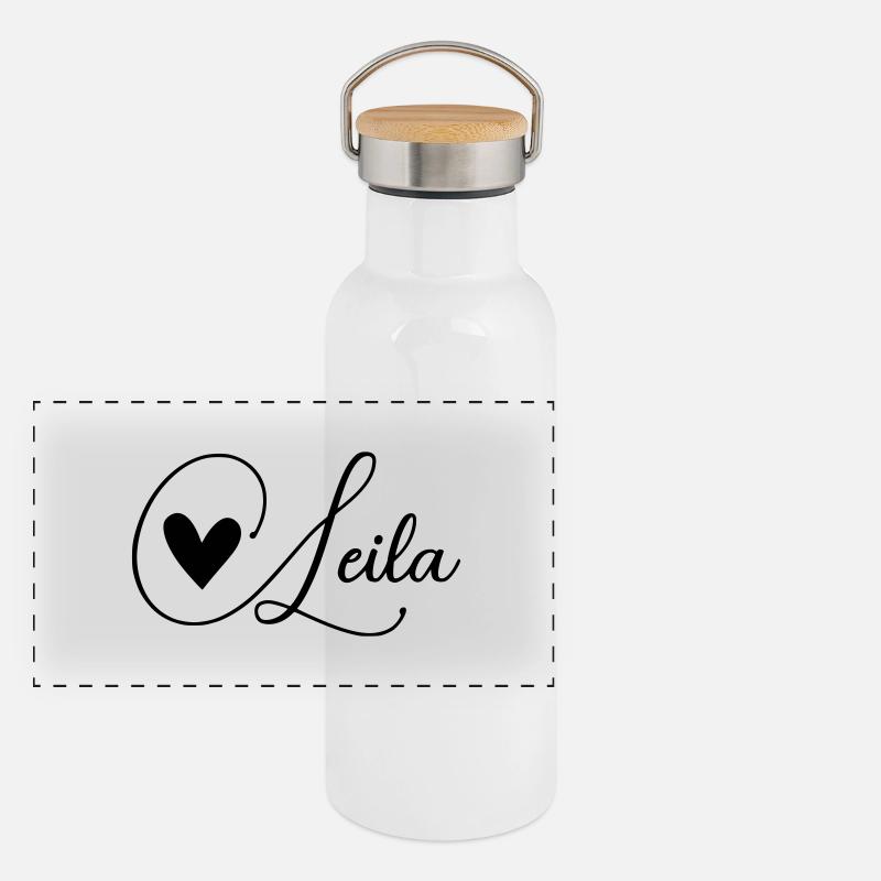 Leila: Name with heart Panoramic Thermal Bottle with Bamboo Lid