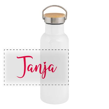 name tanja - Panorama Thermosflasche mit Bambusdeckel - Weiß - Vorne