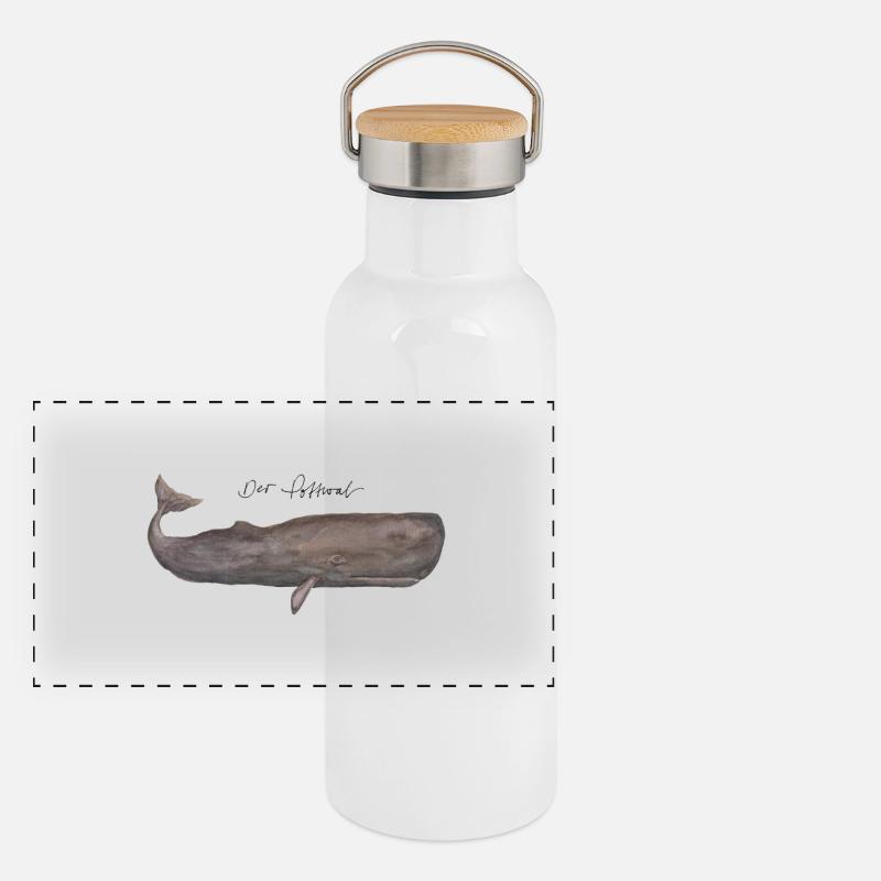 Der Pottwal Aquarell Panorama Thermosflasche mit Bambusdeckel