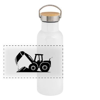 Radlader - Schaufel hoch für die Profis! - Panorama Thermosflasche mit Bambusdeckel - Weiß - Vorne