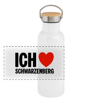 Schwarzenberg Ich liebe meine Stadt - Panorama Thermosflasche mit Bambusdeckel - Weiß - Vorne