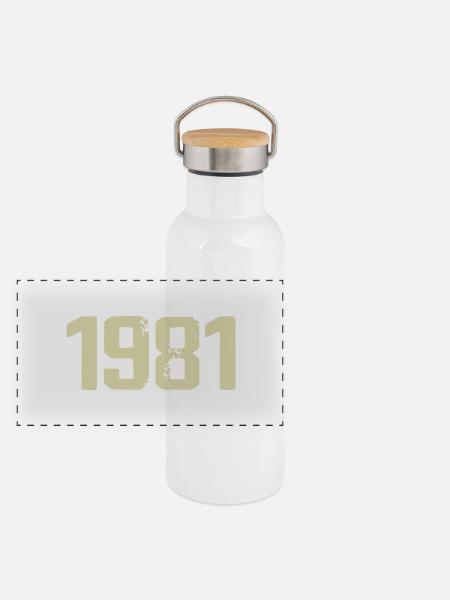 Jubiläum 1981 - Panorama Thermosflasche mit Bambusdeckel - Weiß - Vorne
