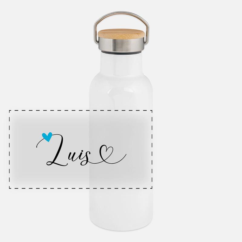 Luis Nom Prénom Calligraphie Coeur Gourde isotherme avec bouchon en bambou