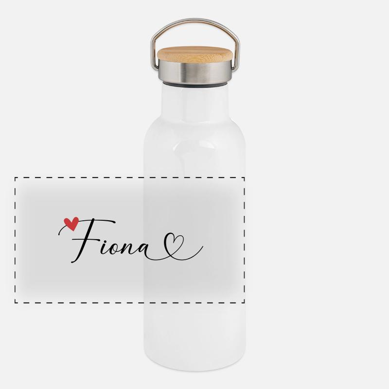 Fiona Nom Prénom Calligraphie coeur Gourde isotherme avec bouchon en bambou