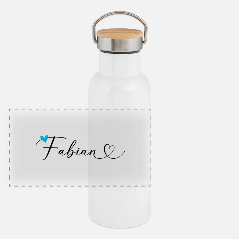 Fabian Nom Prénom Calligraphie Coeur Gourde isotherme avec bouchon en bambou