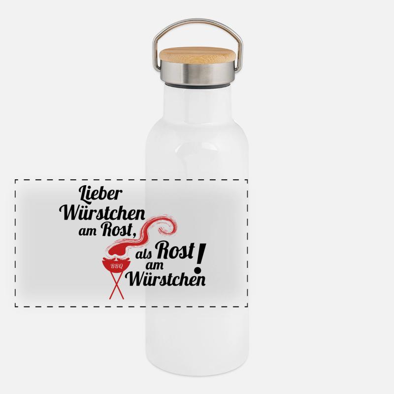 Würstchen am Rost Grillen Grill Geschenkidee Panorama Thermosflasche mit Bambusdeckel