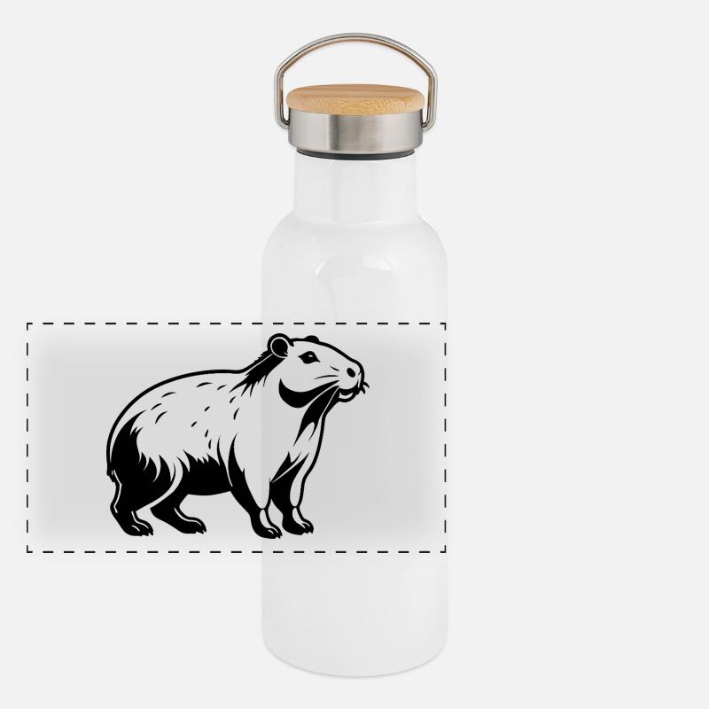 Capybara - Autocollant Animal Mignon Gourde isotherme avec bouchon en bambou