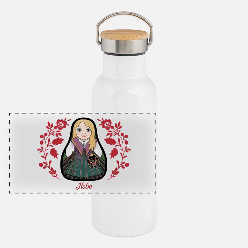 Ilsbostinta mit Blumen. Panorama Thermosflasche mit Bambusdeckel