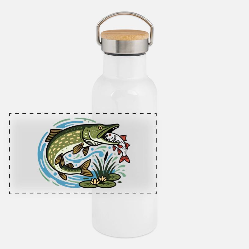 Pike catches roach Panoramic Thermal Bottle with Bamboo Lid