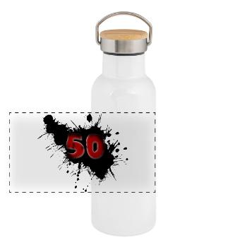 50. Geburtstag - Panorama Thermosflasche mit Bambusdeckel - Weiß - Vorne