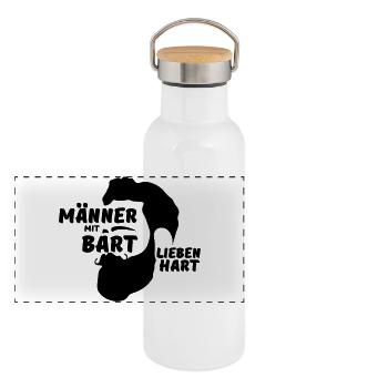 Männer mit Bart Mann Liebe Geschenk Spruch - Panorama Thermosflasche mit Bambusdeckel - Weiß - Vorne