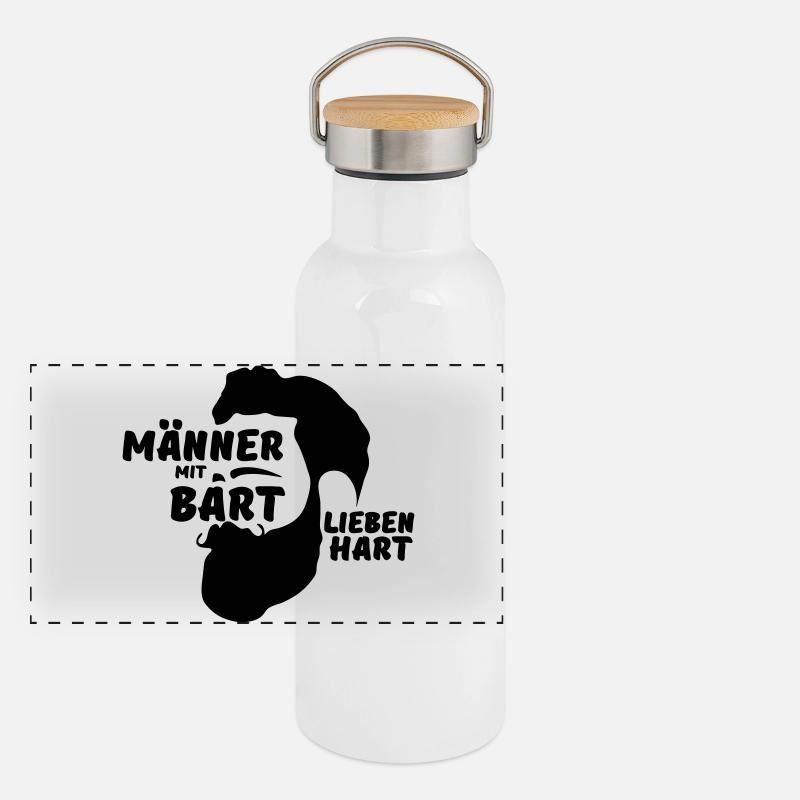 Männer mit Bart Mann Liebe Geschenk Spruch Panorama Thermosflasche mit Bambusdeckel