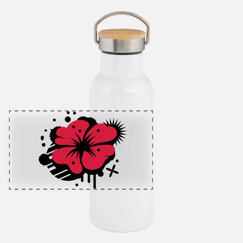 Klatschmohn als Graffiti Panorama Thermosflasche mit Bambusdeckel