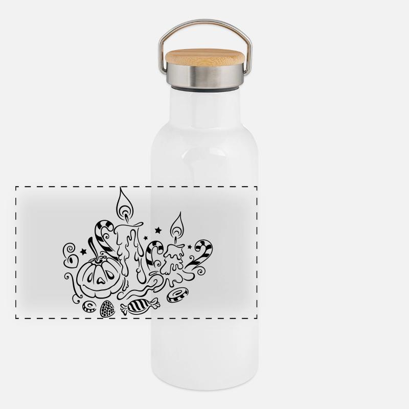 Halloween, candles with pumpkins and sweets Panoramic Thermal Bottle with Bamboo Lid