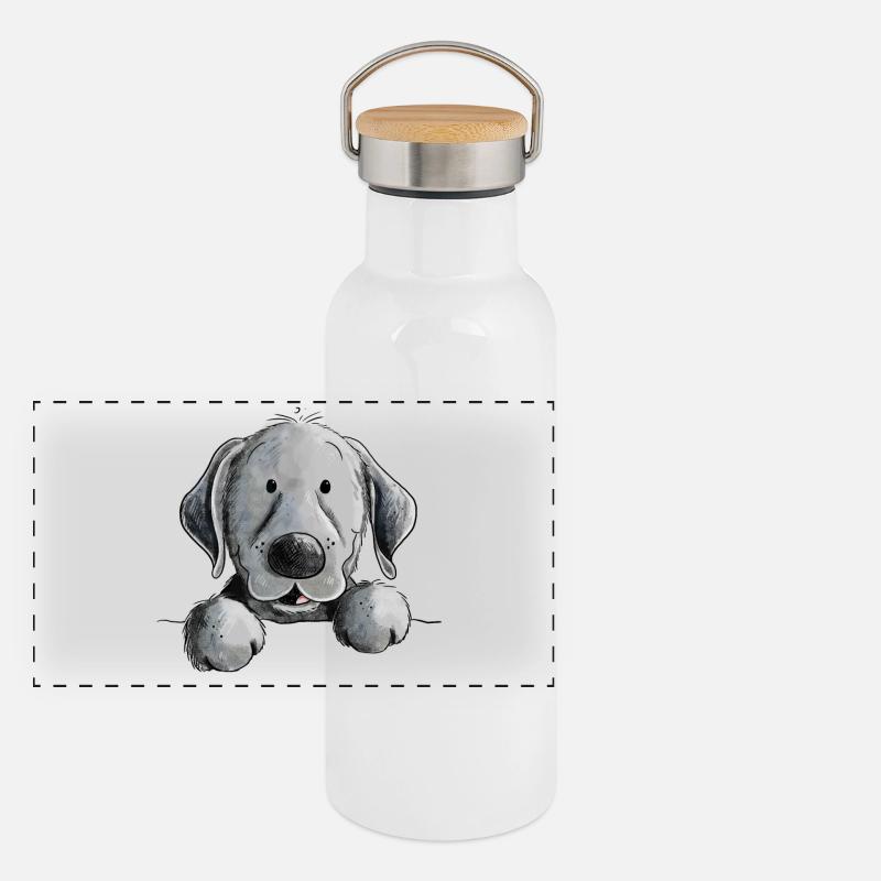 Heureux chien Black Labrador Retriever Gourde isotherme avec bouchon en bambou